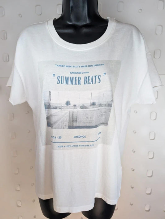 SET Organic Cotton Graphic Tee Summer Beats Mykonos XS Oversized
