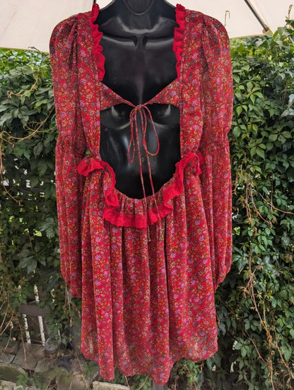 Free People Red Ditsy Floral Lace Mini Dress Small
