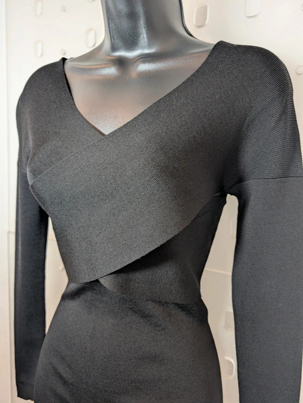 Massimo Dutti Black Crossover Wrap Knit Top Small Balletcore