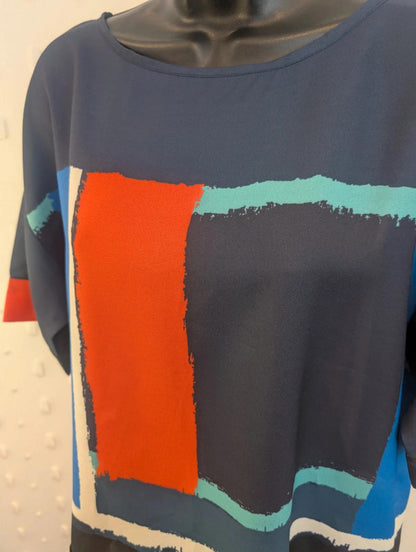 Great Plains Geometric Print Top – Navy Blue Orange – Size M
