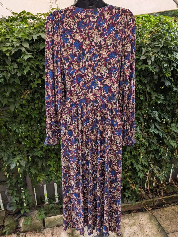 Jigsaw Ruched Batwing Maxi Dress Purple Print M UK10/12