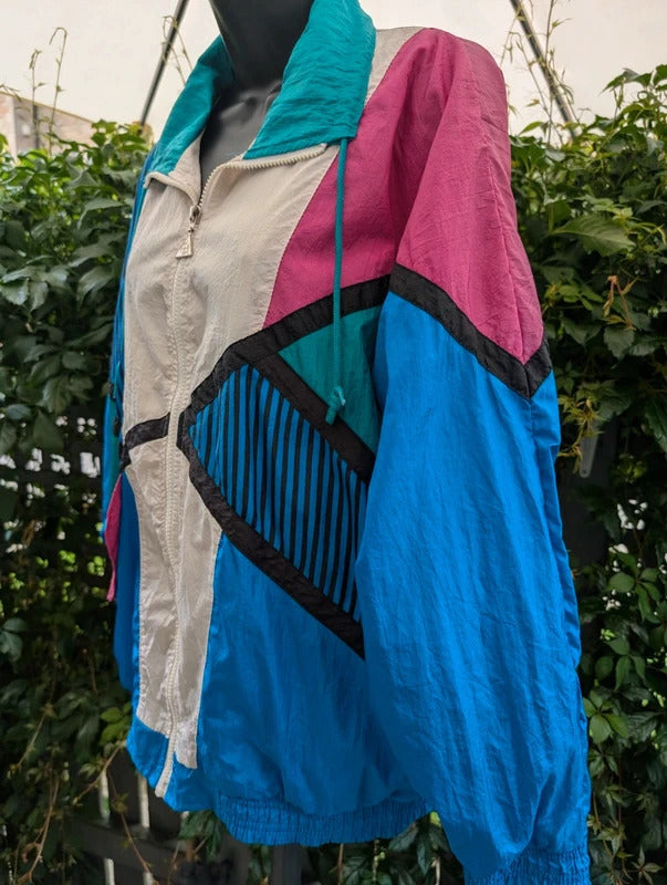 Vintage Casual Isle Shell Jacket Colour Block Made in Taiwan Medium