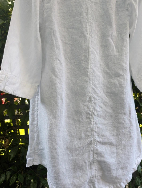 Pure Linen Asymmetric Dress White UK8