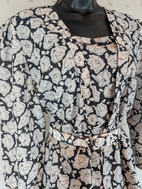 Vintage Classic Collection Black White Peplum Dress UK18