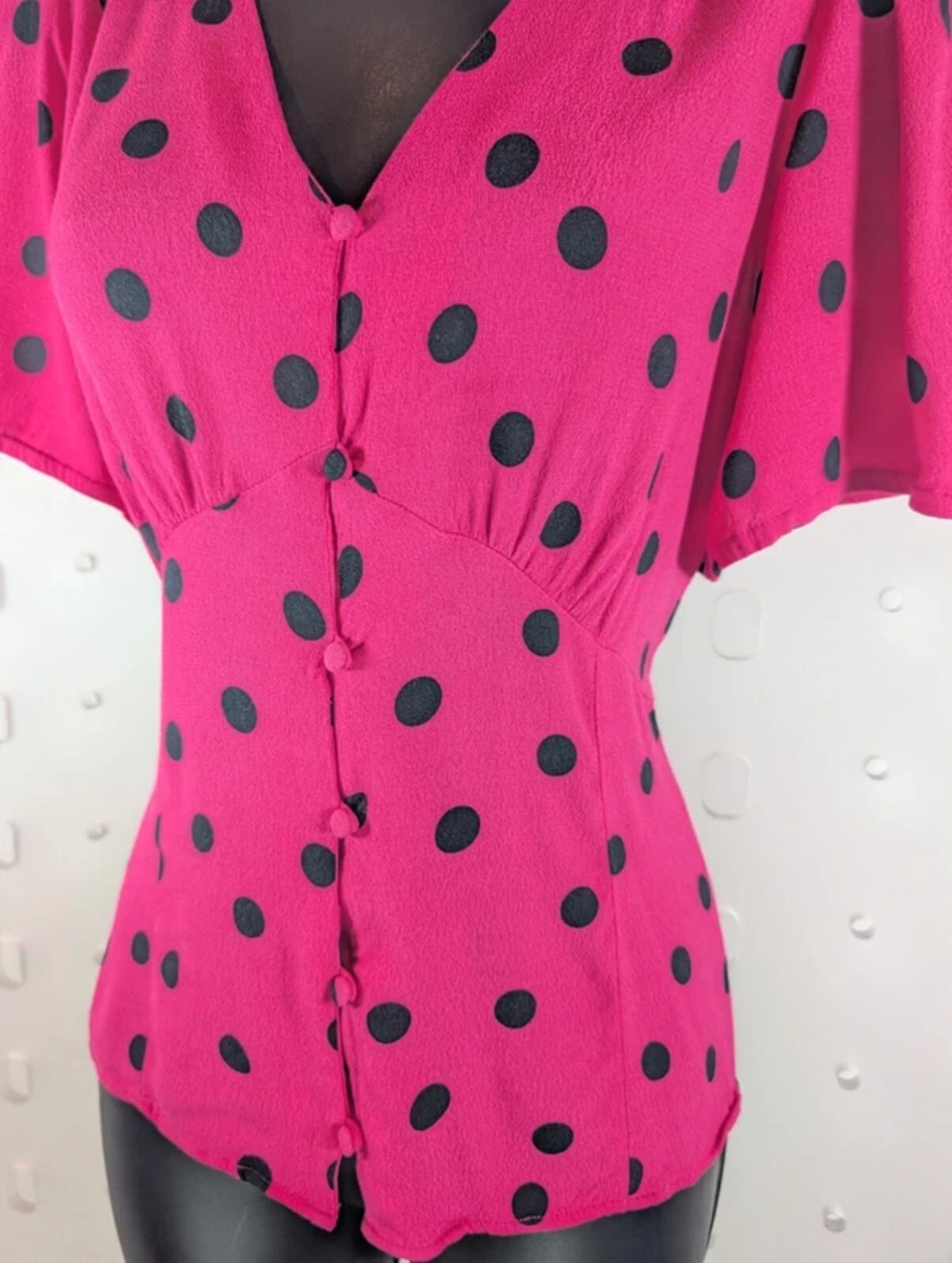 Dusk London UK14 Barbie Pink Polka Dot 50s Inspired Viscose Blouse