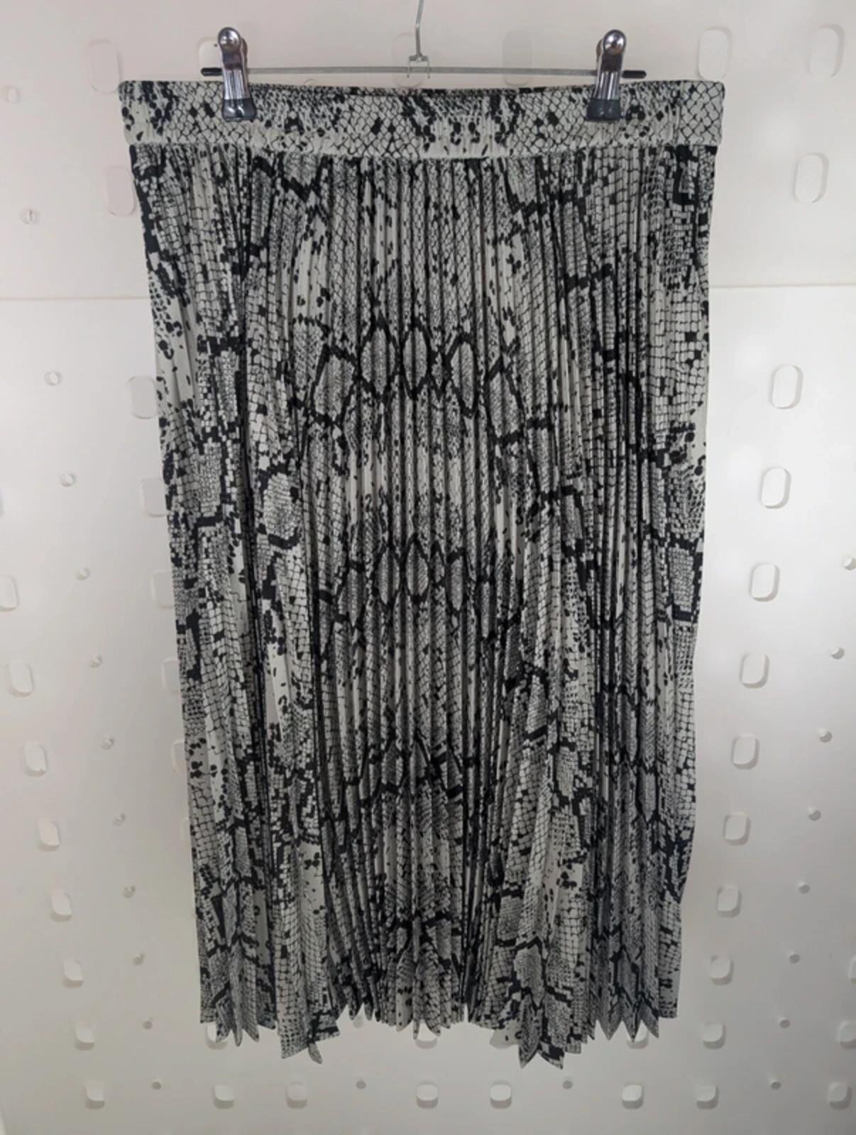 Halogen Snake Print Pleated Midi Skirt Grey Black Medium