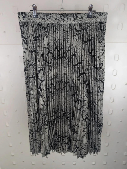Halogen Snake Print Pleated Midi Skirt Grey Black Medium