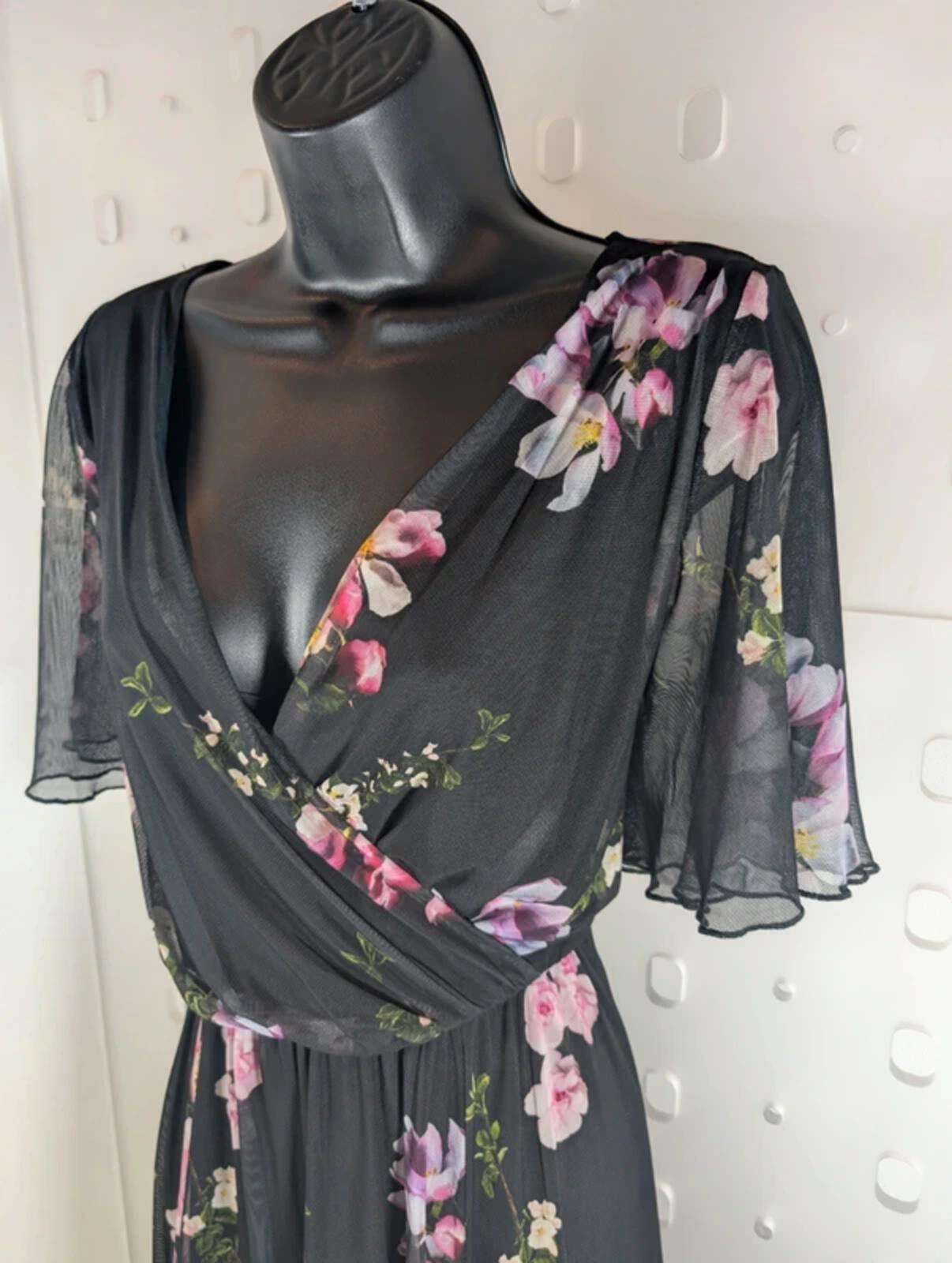 Scarlett & Jo London dark floral mesh midi dress UK12.