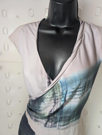 Reiss Taupe Digital Print Wrap Dress UK 10 Viscose Lined Occasion