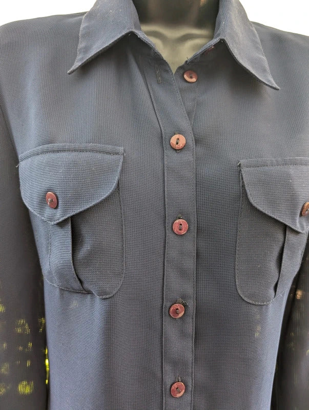Vintage Bella Moda Sheer Utility Shirt Navy UK12