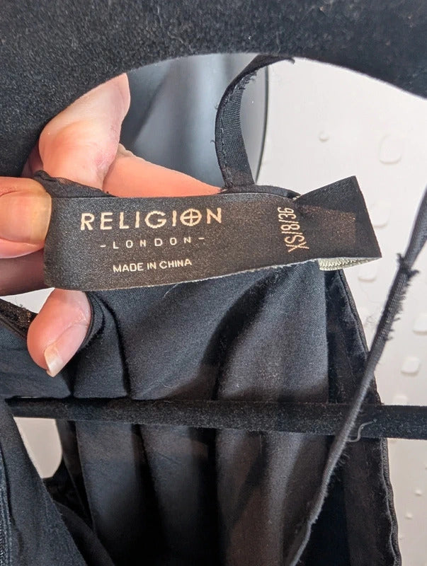 Religion Black One Shoulder Ruffle Mini Dress XS UK8