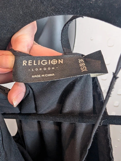 Religion Black One Shoulder Ruffle Mini Dress XS UK8