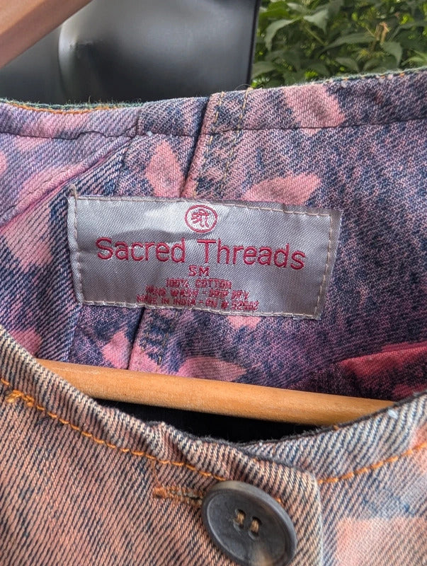 Sacred Threads Patchwork Denim Bomber Jacket Cotton S/M