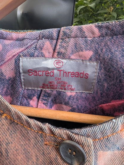 Sacred Threads Patchwork Denim Bomber Jacket Cotton S/M