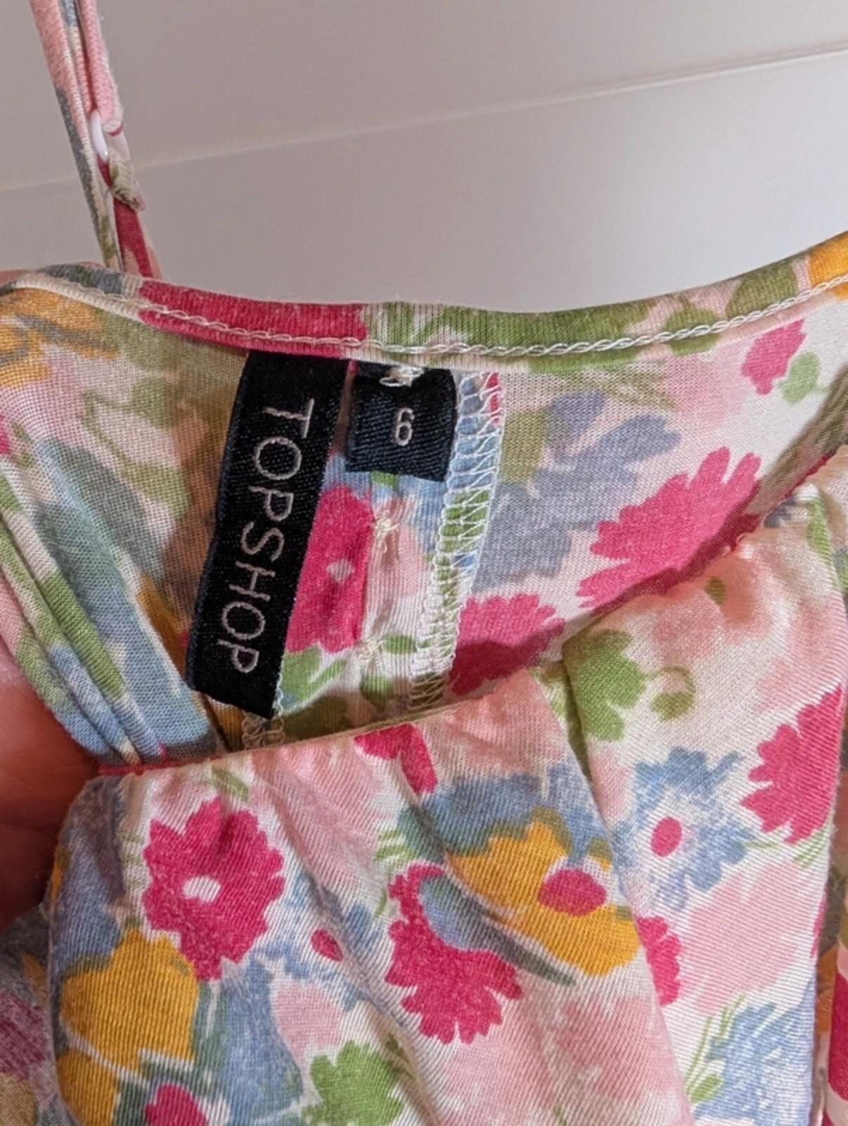 Topshop Y2K Floral Mini Dress Pink Blue UK6