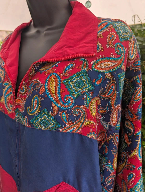 Vintage J.G. Hook Silk Bomber Jacket Red Paisley Large