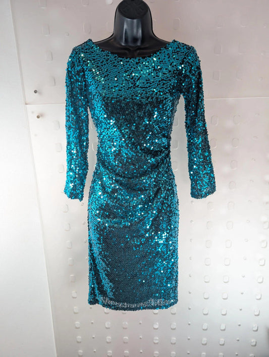 Stunning Turquoise Sequin Bodycon Dress – UK 6