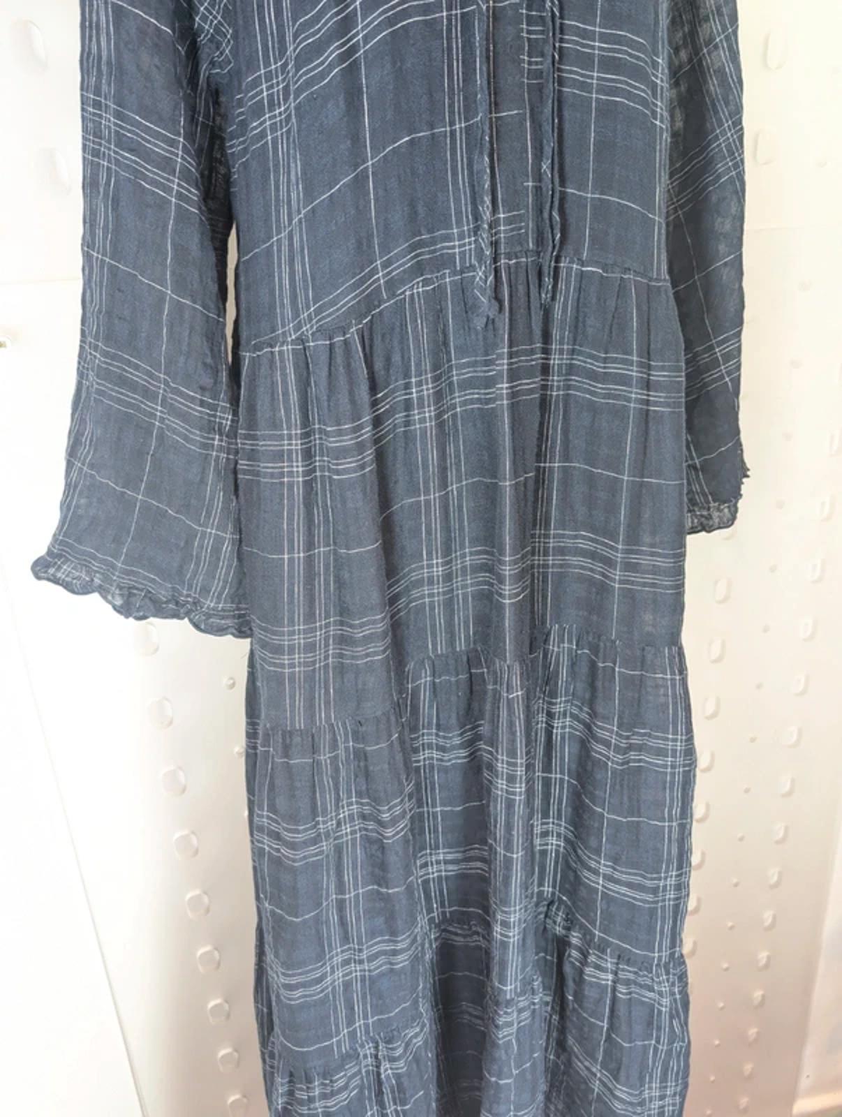 Jigsaw UK14 Navy Check Cotton Linen Blend Maxi Dress with Slip
