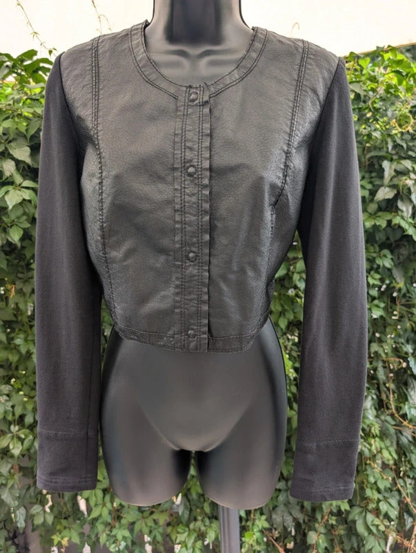 Sandwich Leather & Jersey Cropped Jacket Size 38