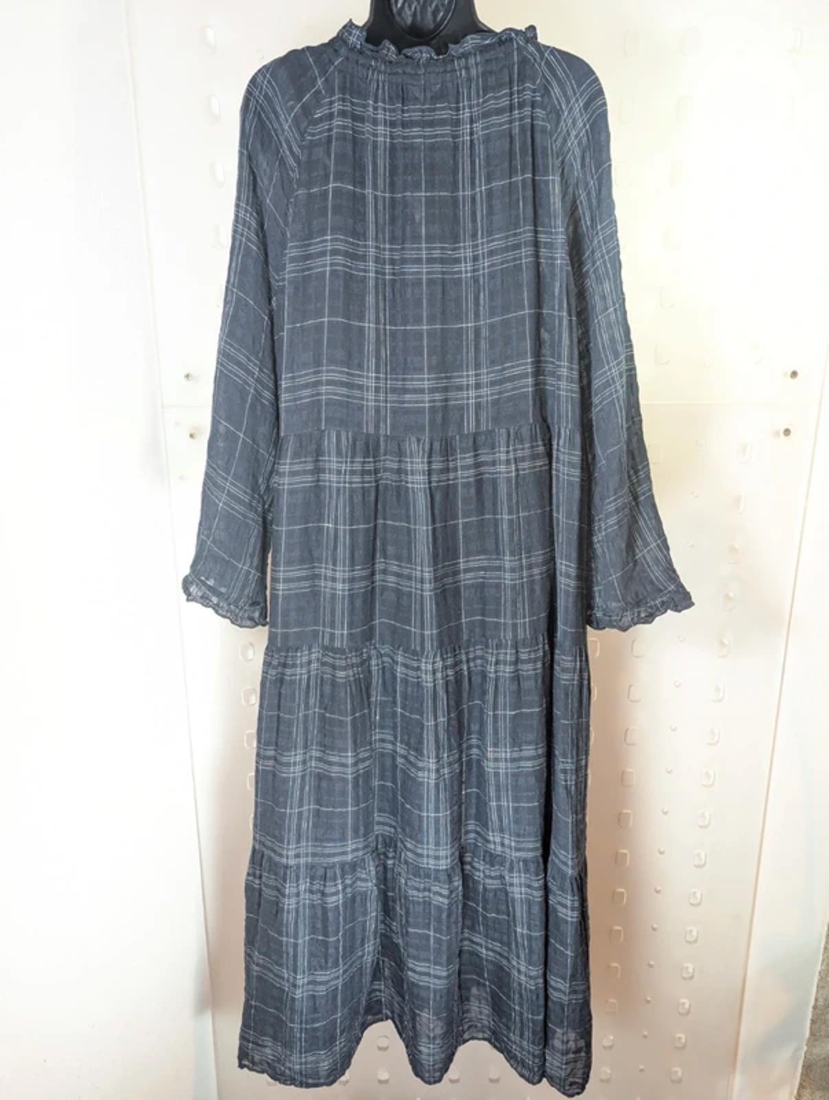 Jigsaw UK14 Navy Check Cotton Linen Blend Maxi Dress with Slip