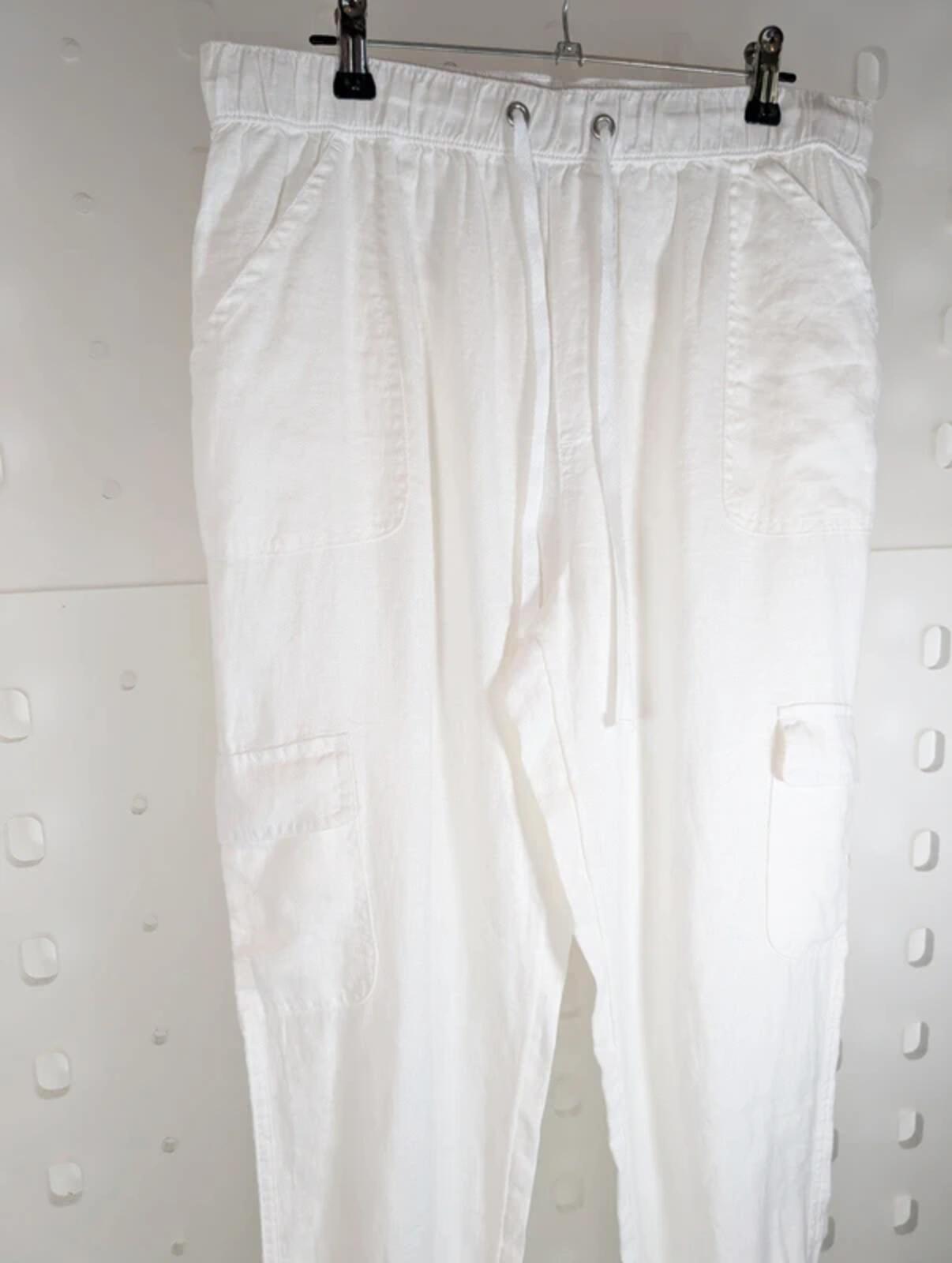 Nicole Miller New York White Linen Cargo Trousers Relaxed Fit Large