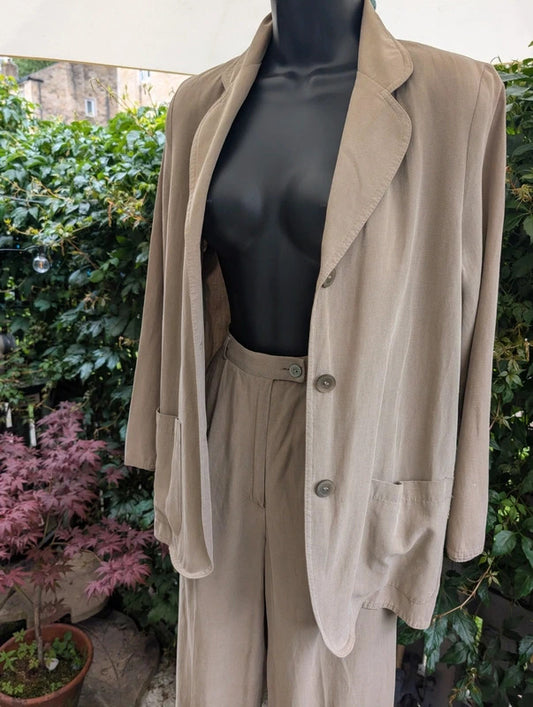 Vintage St Michael by Marks & Spencer Linen Blend Trouser Suit Beige UK8