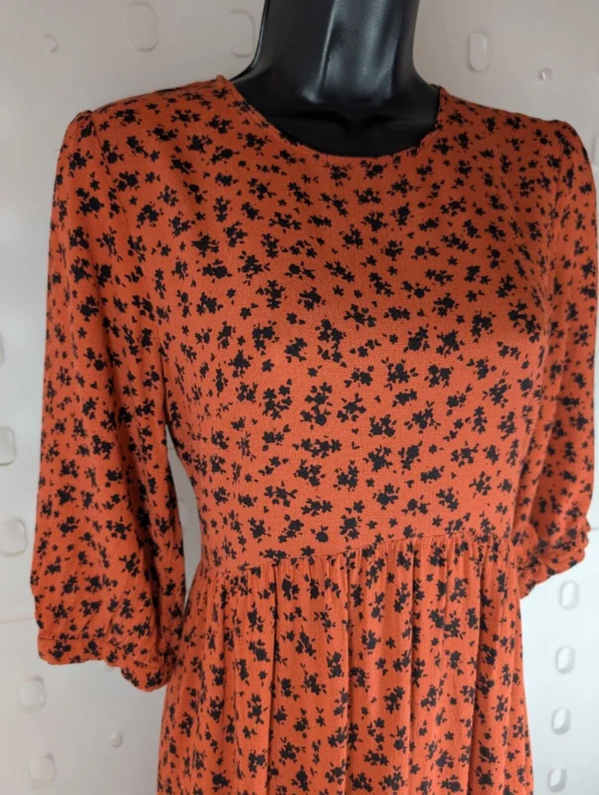 Nobody's Child Rust Orange Floral Midi Dress Eco Vero UK8