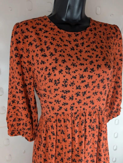 Nobody's Child Rust Orange Floral Midi Dress Eco Vero UK8