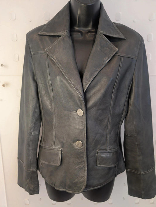 Arma Women Genuine Leather Blazer Jacket – Black (UK 10)