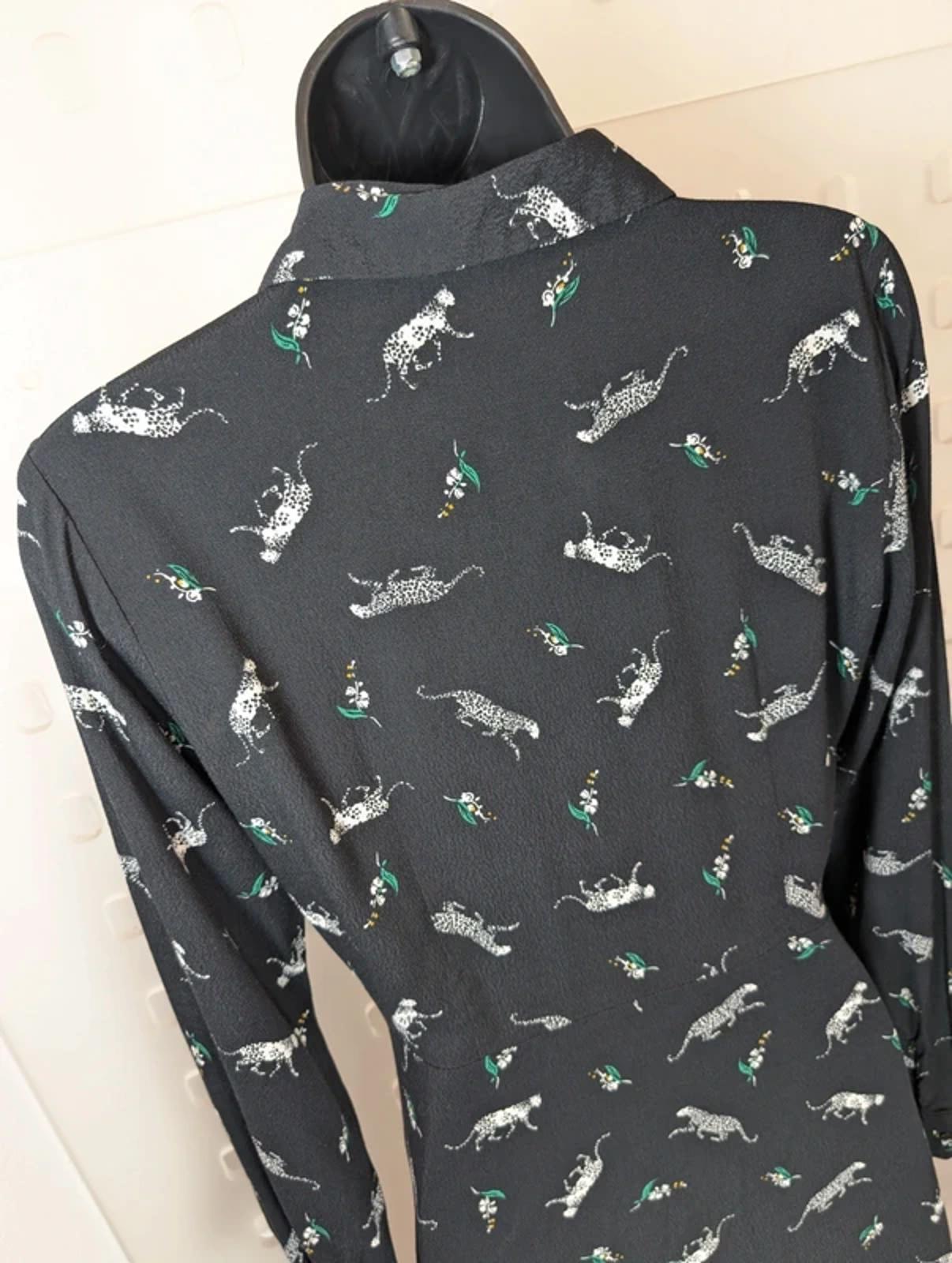 Warehouse Black & White Leopard Animal Print Dress UK8 Button Front Viscose