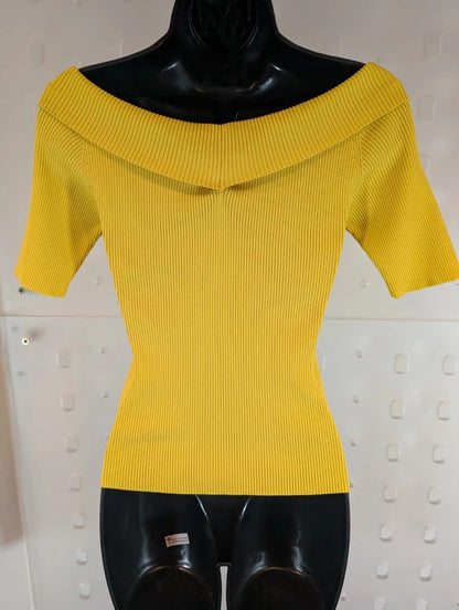 Sandro Paris Bright Yellow Ribbed Ballet Top Size 2 UK10