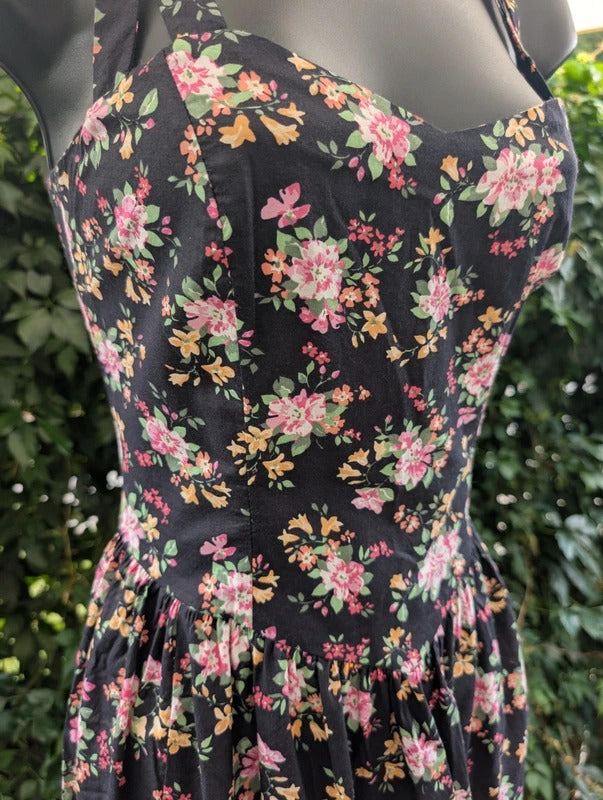 Vintage Laura Ashley Green Label Floral Cotton Dress UK12