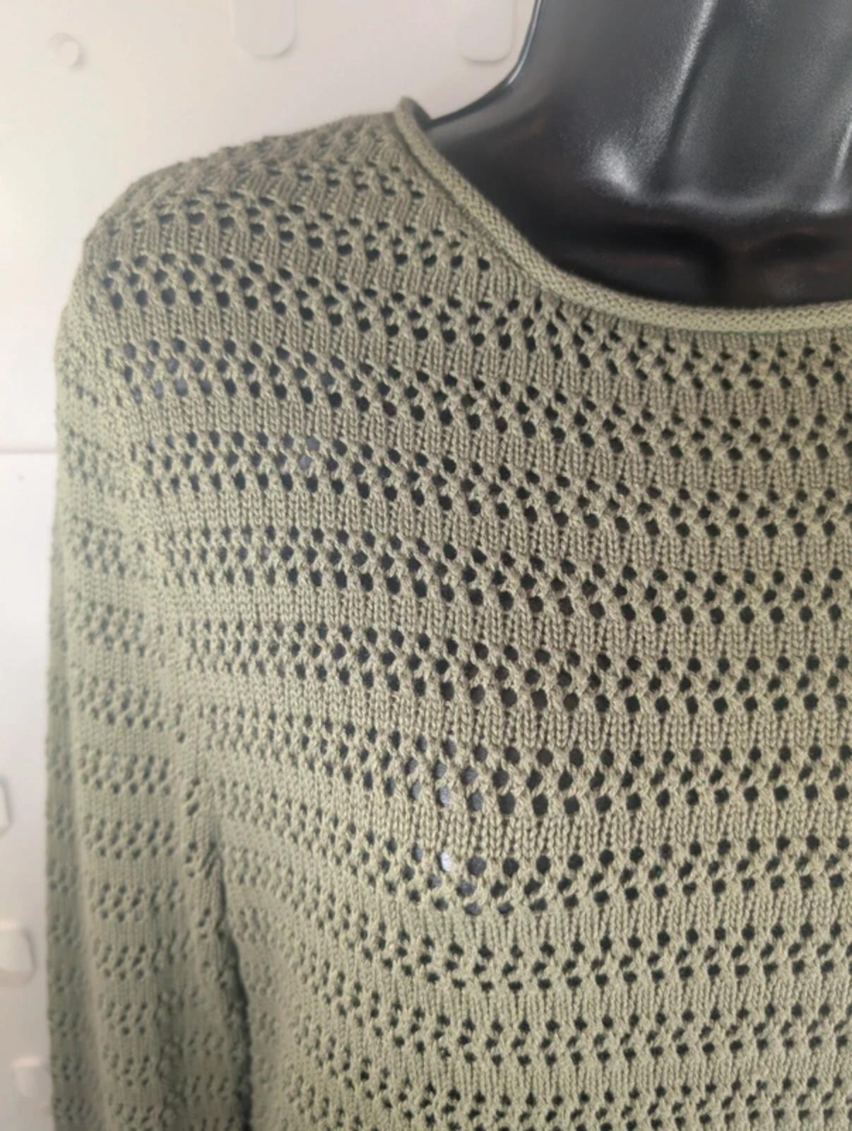 Carolyn Donnelly The Edit Khaki Crochet Longline Knit Cotton Boho Jumper S