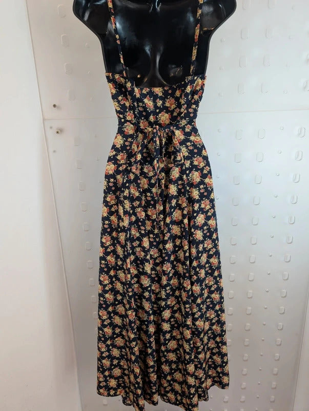 Vintage 90s Made in Great Britain Navy Rose Floral Maxi Dress UK16