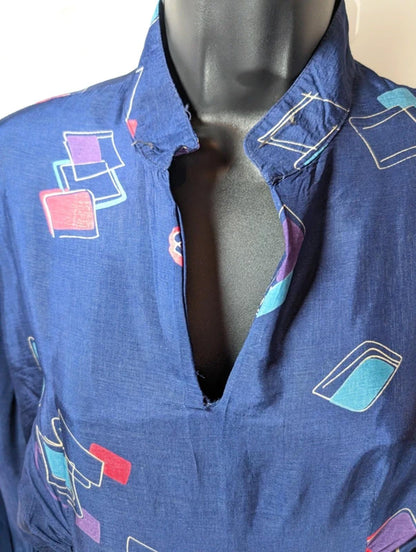 Vintage Navy Abstract Print Midi Dress Made in Greece