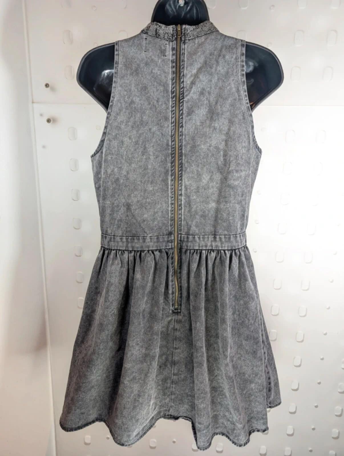 Neon Rose Charcoal Grey Denim Fit & Flare Dress Lace Bodice UK14