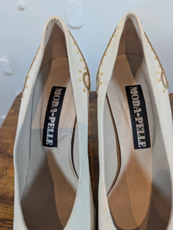 Moda Pelle Nude Blush Leather Gold Detail Heels EU38 UK5