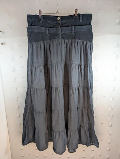 Ke Kaña Corduroy & Cotton Maxi Skirt – Boho Patchwork Style – UK 12