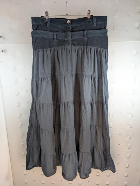 Ke Kaña Corduroy & Cotton Maxi Skirt – Boho Patchwork Style – UK 12