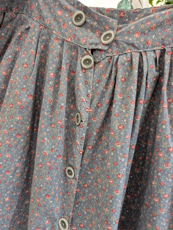 Vintage Ditsy Floral Wrap Midi Skirt Blue Pink UK12