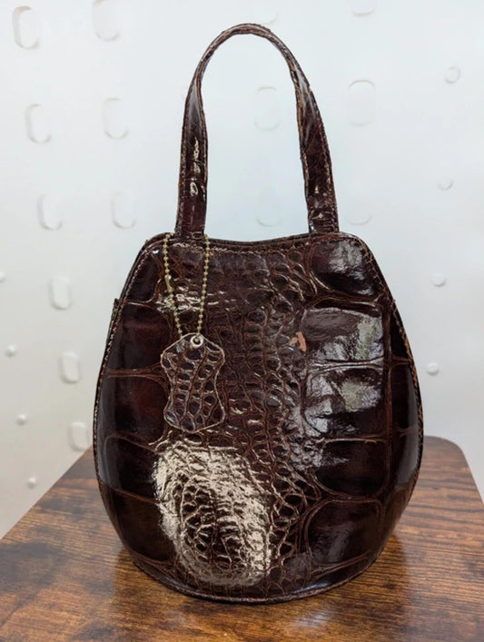 Dericci brown patent leather mini box bag