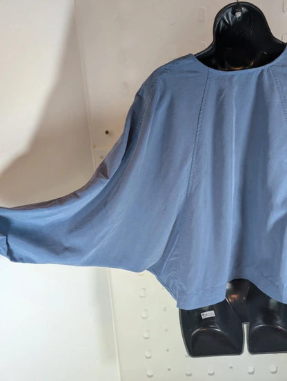 Minimalist Batwing Popper Blouse Blue Grey Lagenlook S/M