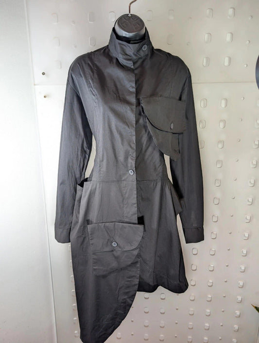 Miss City Utility Dress Jacket Black UK 12  Asymmetric Hem