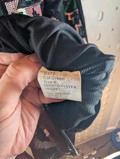 Evita Gold Sequin Bodycon Dress UK8 Pink Green Abstract Detail Party