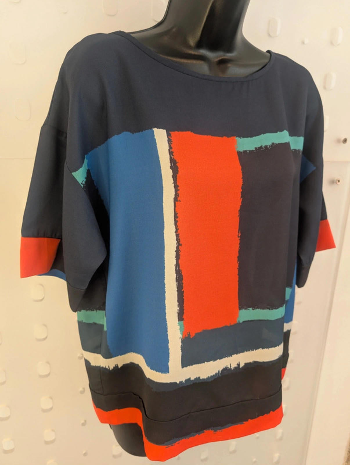 Great Plains Geometric Print Top – Navy Blue Orange – Size M