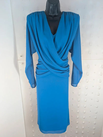 Vintage 80s Parigi Electric Blue Statement Dress UK10