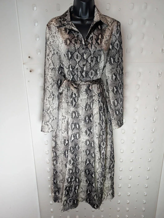 Lola May Snake Print Midi Shirt Dress UK 8 Safari Chic