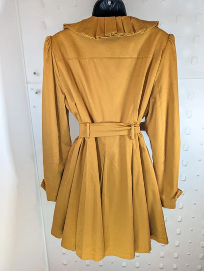 Miss Selfridge UK14 Mustard Fit & Flare Coat Ruffle Collar Academia