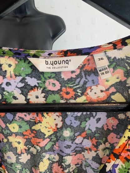 B.Young Black Floral Midi Dress EU36 UK8