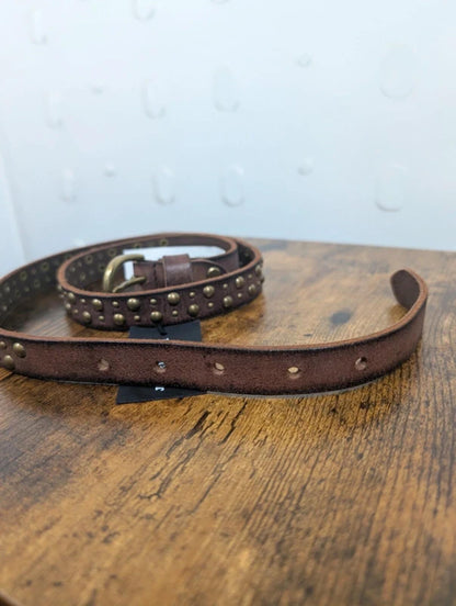 Black Colour Studded Leather Belt Brown NWT